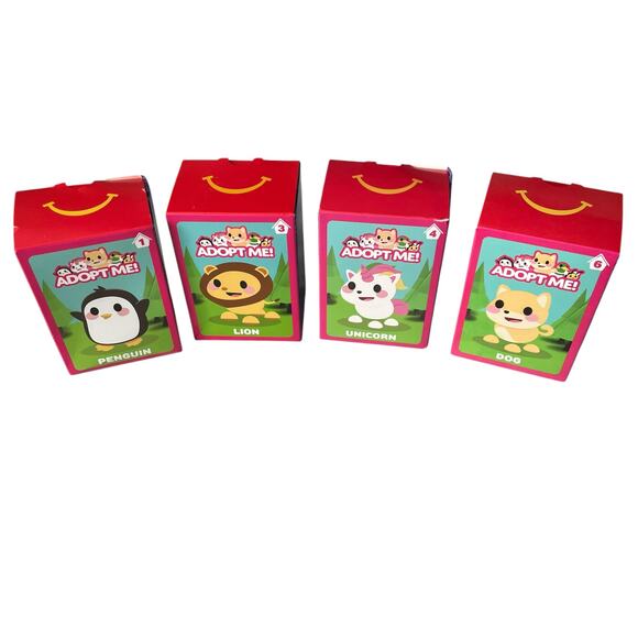 McDonalds Adopt Me Toys Lot of 4 Penguin Lion Unicorn Dog Happy Meal New in Box - Picture 1 of 7
